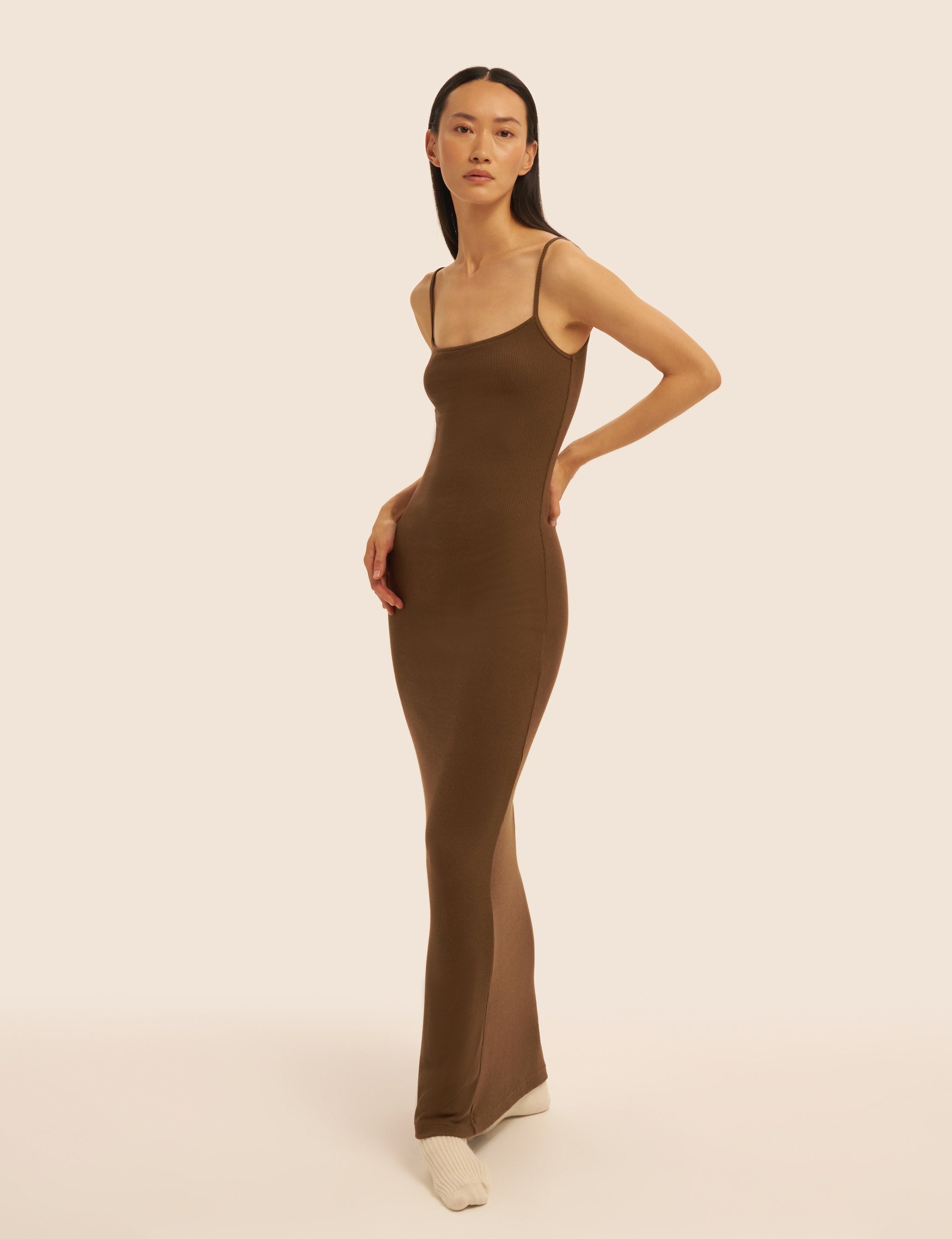 Women's Square Neck Maxi Dress in Brown
