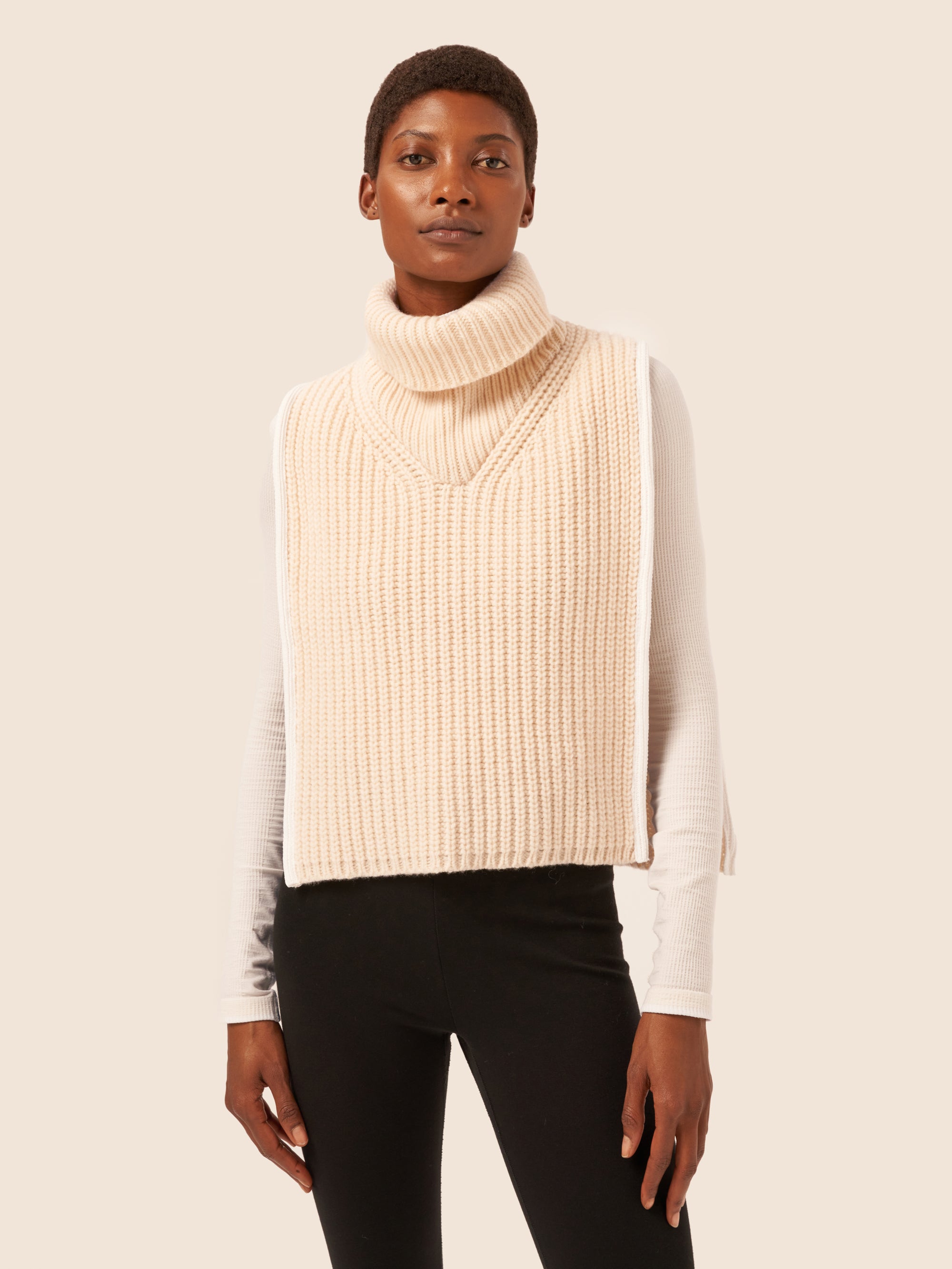 Women's Merino & Cashmere Knitted Tabard in Ivory VAARA