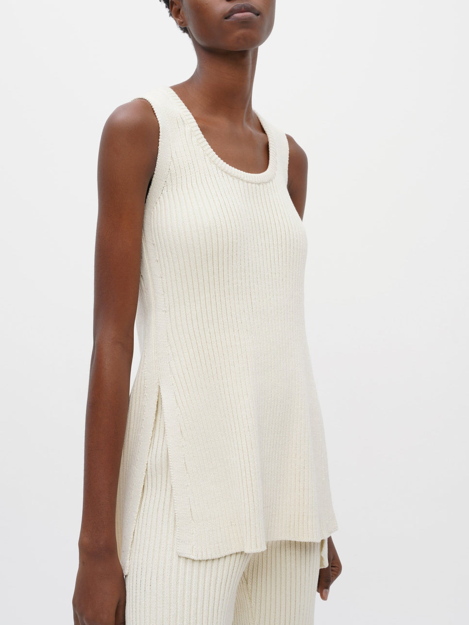 vaara womens rib knit long tank ivory