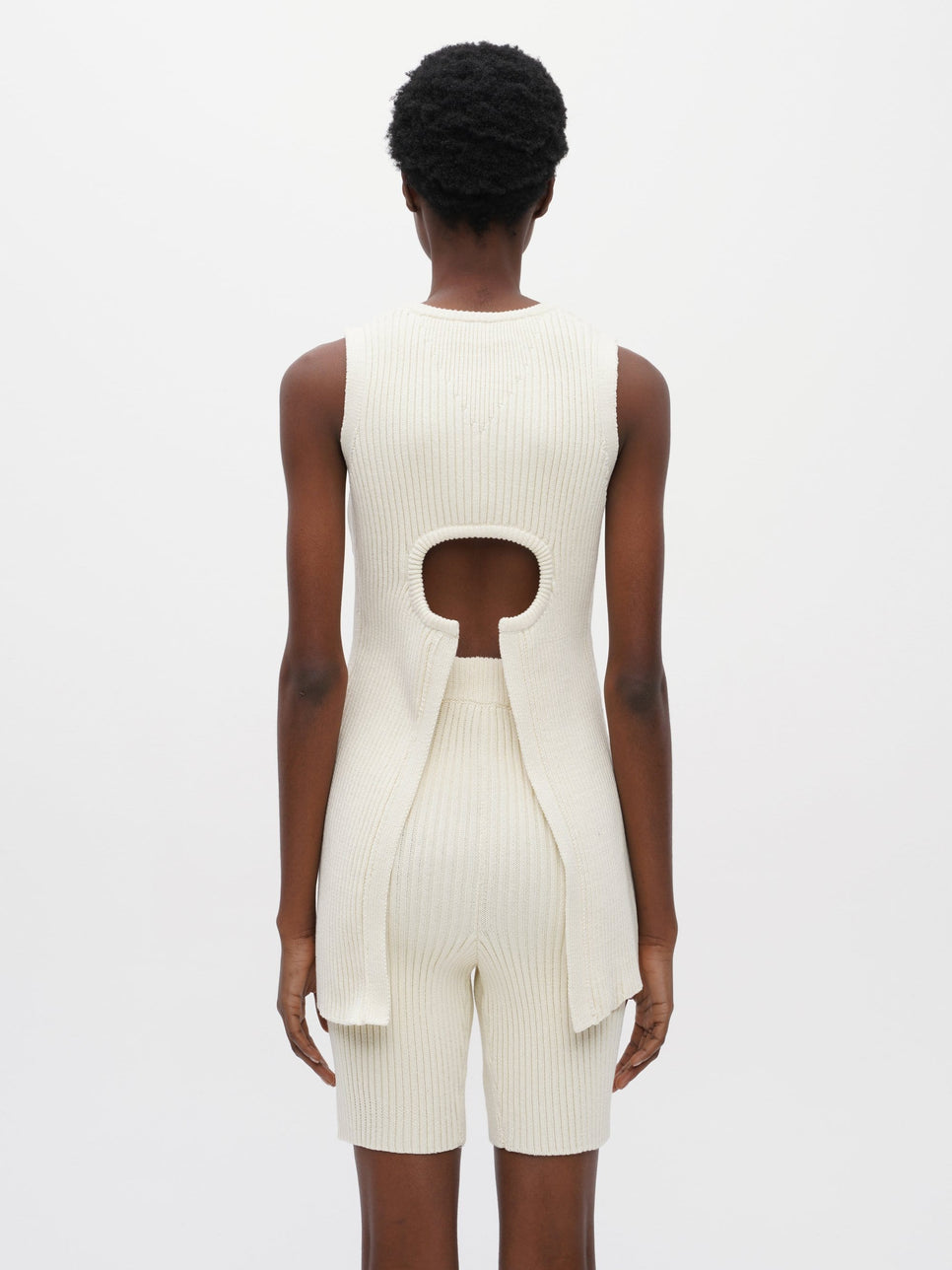 vaara womens rib knit long tank ivory